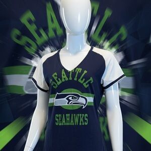 Seattle Seahawks Team Apparel Women’s Blue and White Short Sleeve Tee Shirt SZ L